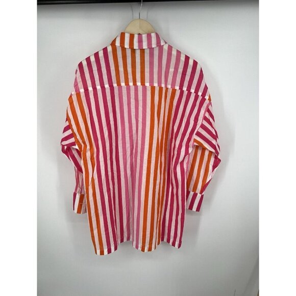 BEACH RIOT Alexa Stripe ButtonUp Top Coverup Small Medium Pink Orange Oversized - Picture 4 of 4